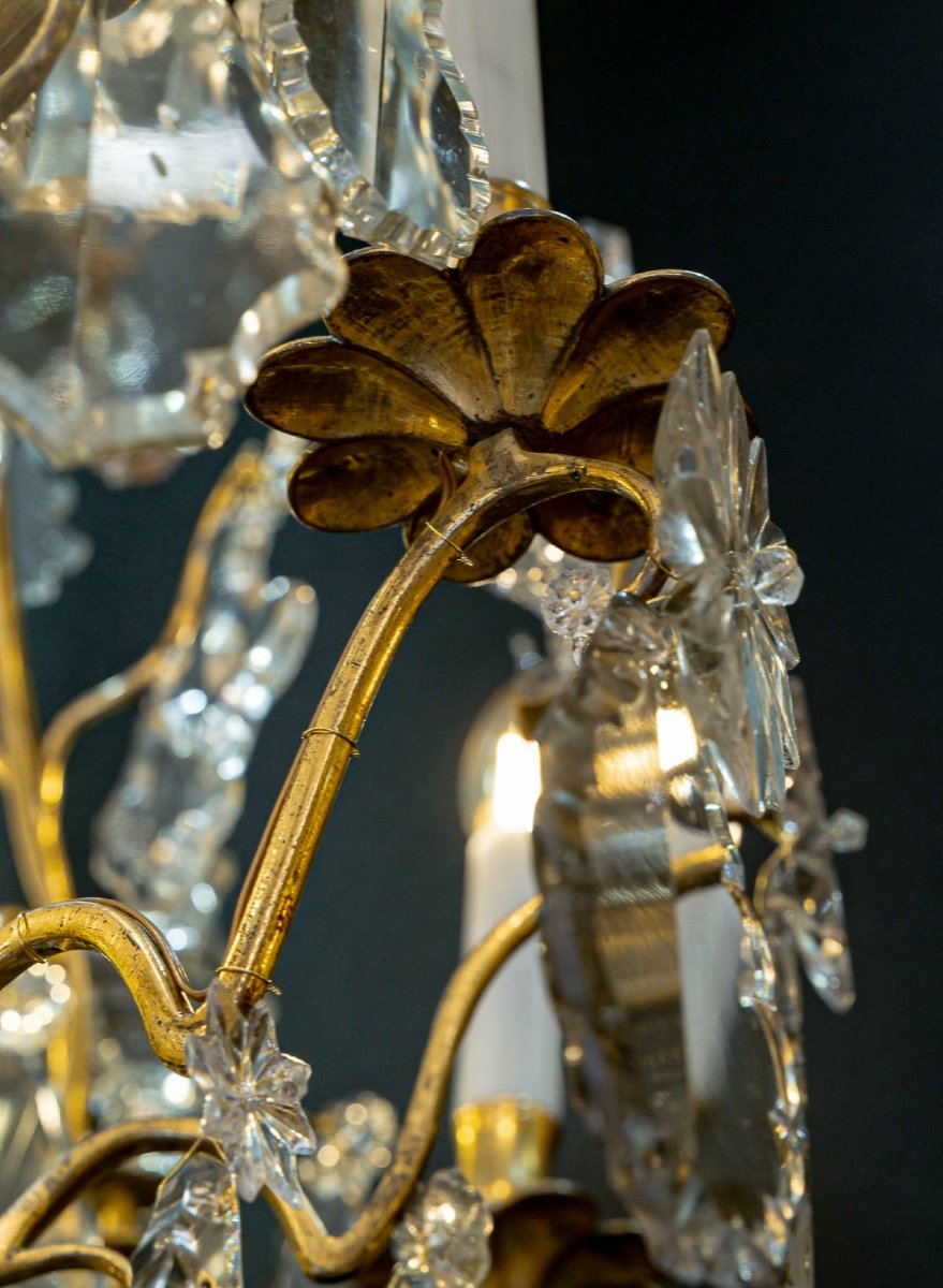 Lustre d'époque Louis XV En Bronze Doré Et Cristal Taillé Vers 1760-1780-photo-4