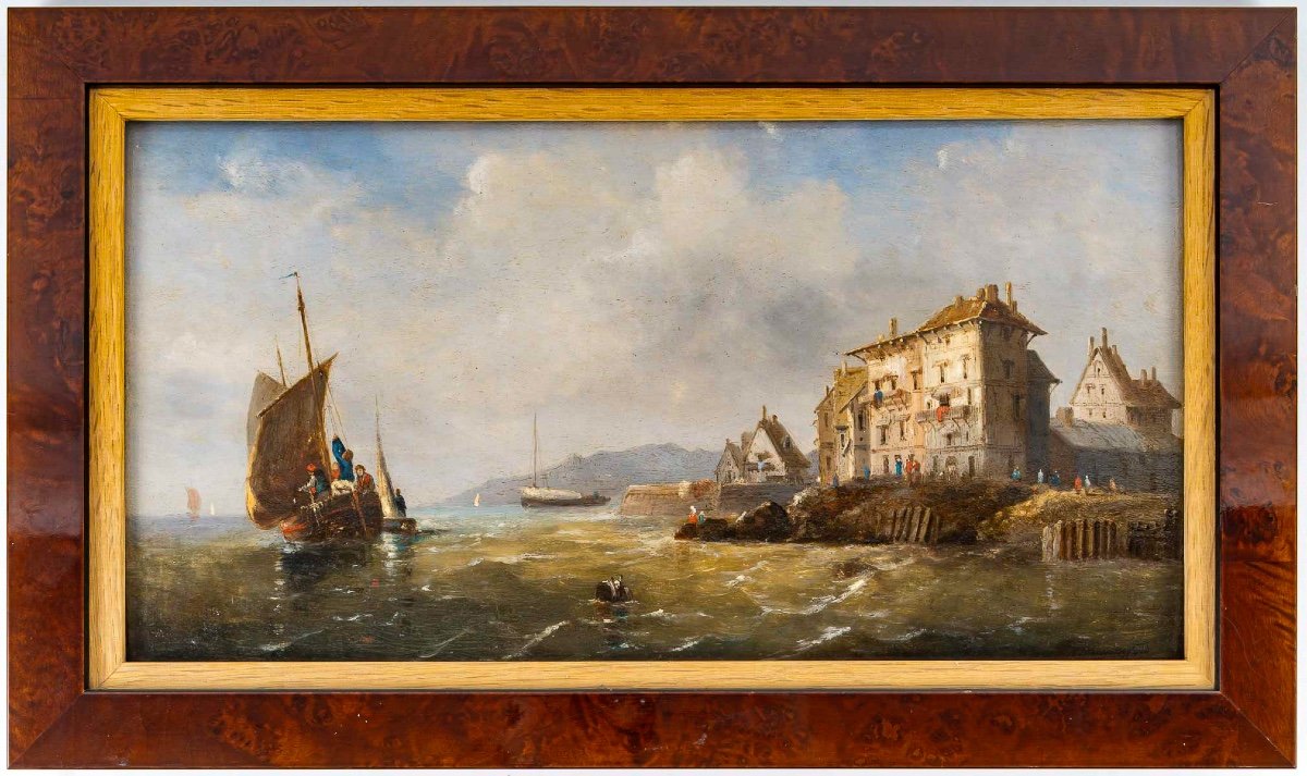 Charles-euphrasie Kuwasseg: Return Of The Fishermen And Unloading Of Fish Pair Of Il On Wood-photo-3