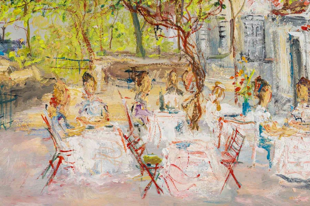 Serge Belloni (1925-2005), "montmartre Chez Plumeau", Huile Sur Bois, Vers 1980-photo-4