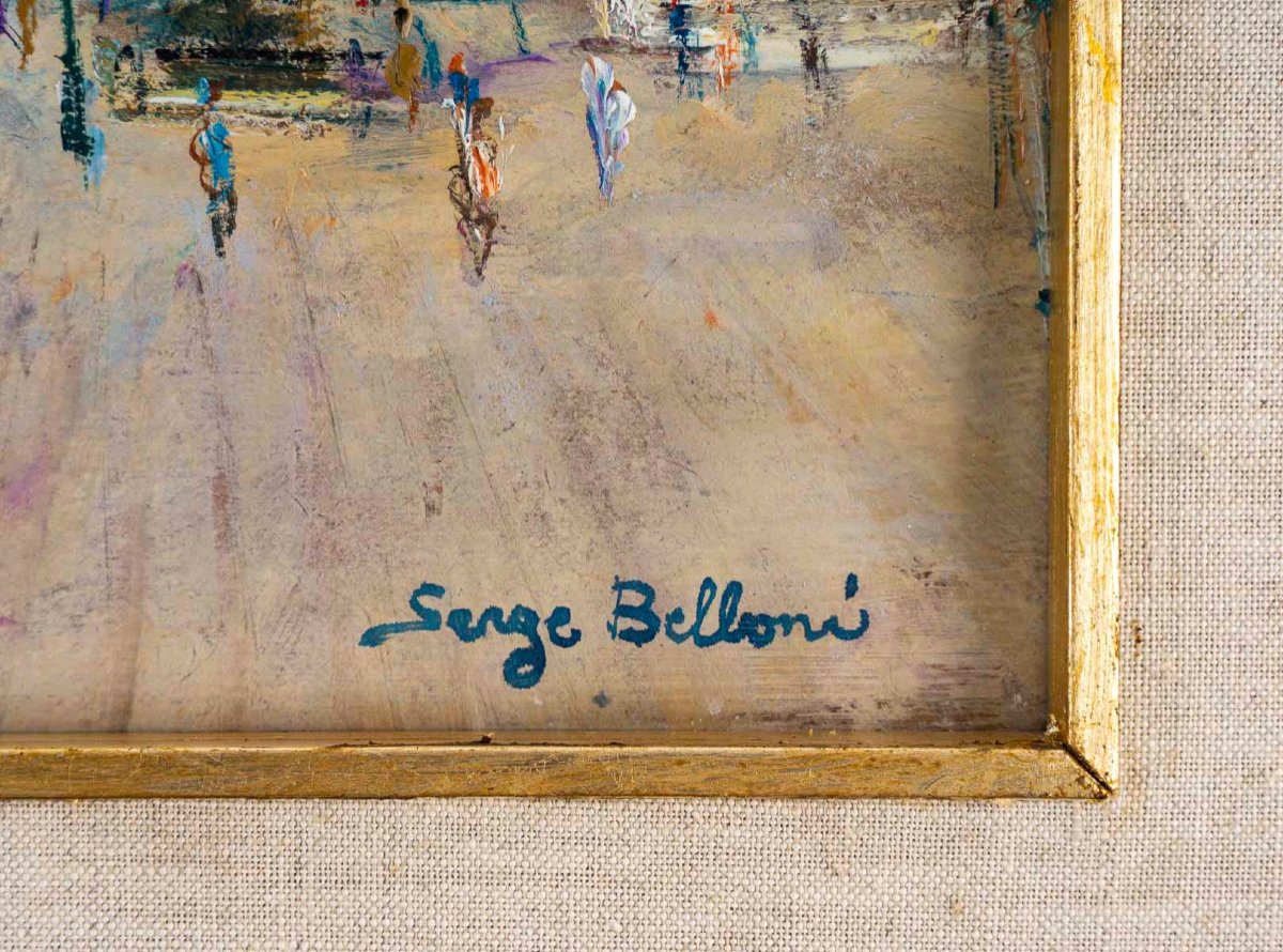 Serge Belloni (1925-2005), Venise Riva Degli Schiavoni, Huile Sur Bois, Vers 1970-photo-3