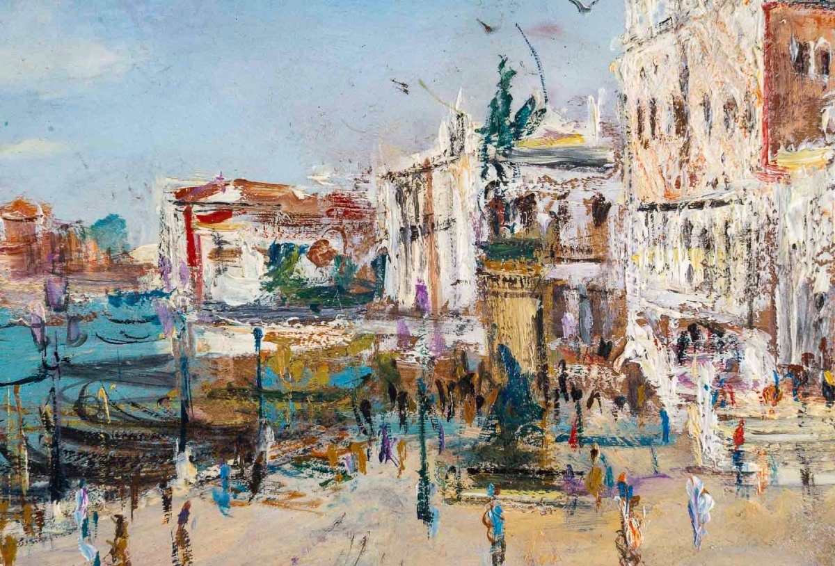 Serge Belloni (1925-2005), Venise Riva Degli Schiavoni, Huile Sur Bois, Vers 1970-photo-4
