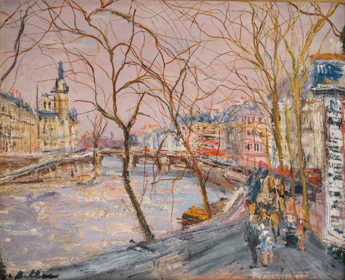 Serge Belloni (1925-2005), Vue Des Quais De Seine, Huile Sur Bois, Vers 1960-photo-2