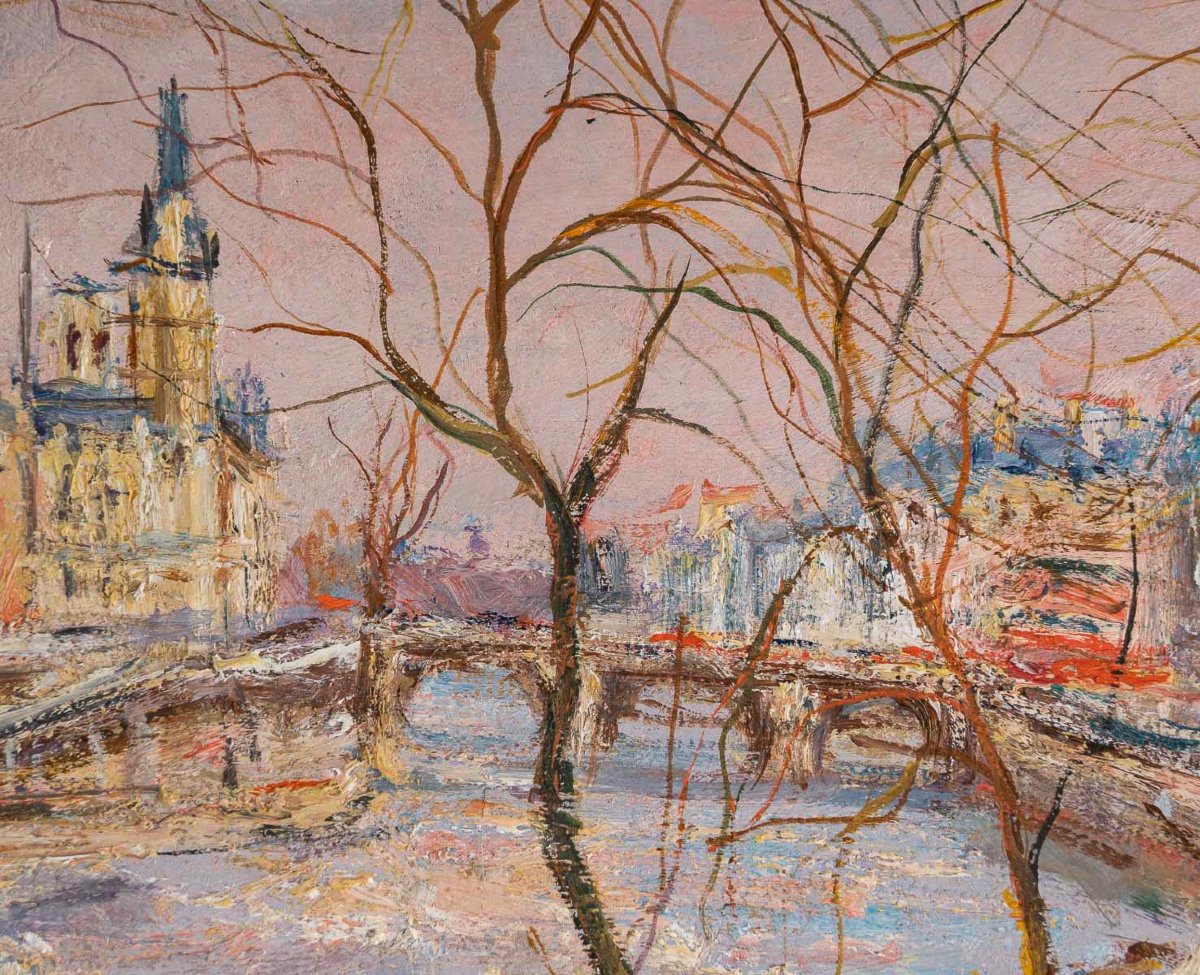 Serge Belloni (1925-2005), Vue Des Quais De Seine, Huile Sur Bois, Vers 1960-photo-4