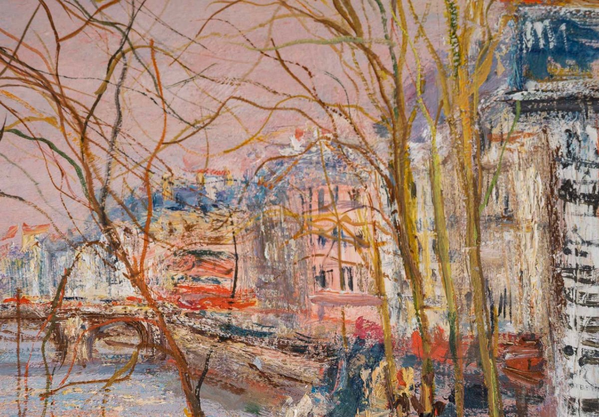 Serge Belloni (1925-2005), Vue Des Quais De Seine, Huile Sur Bois, Vers 1960-photo-2