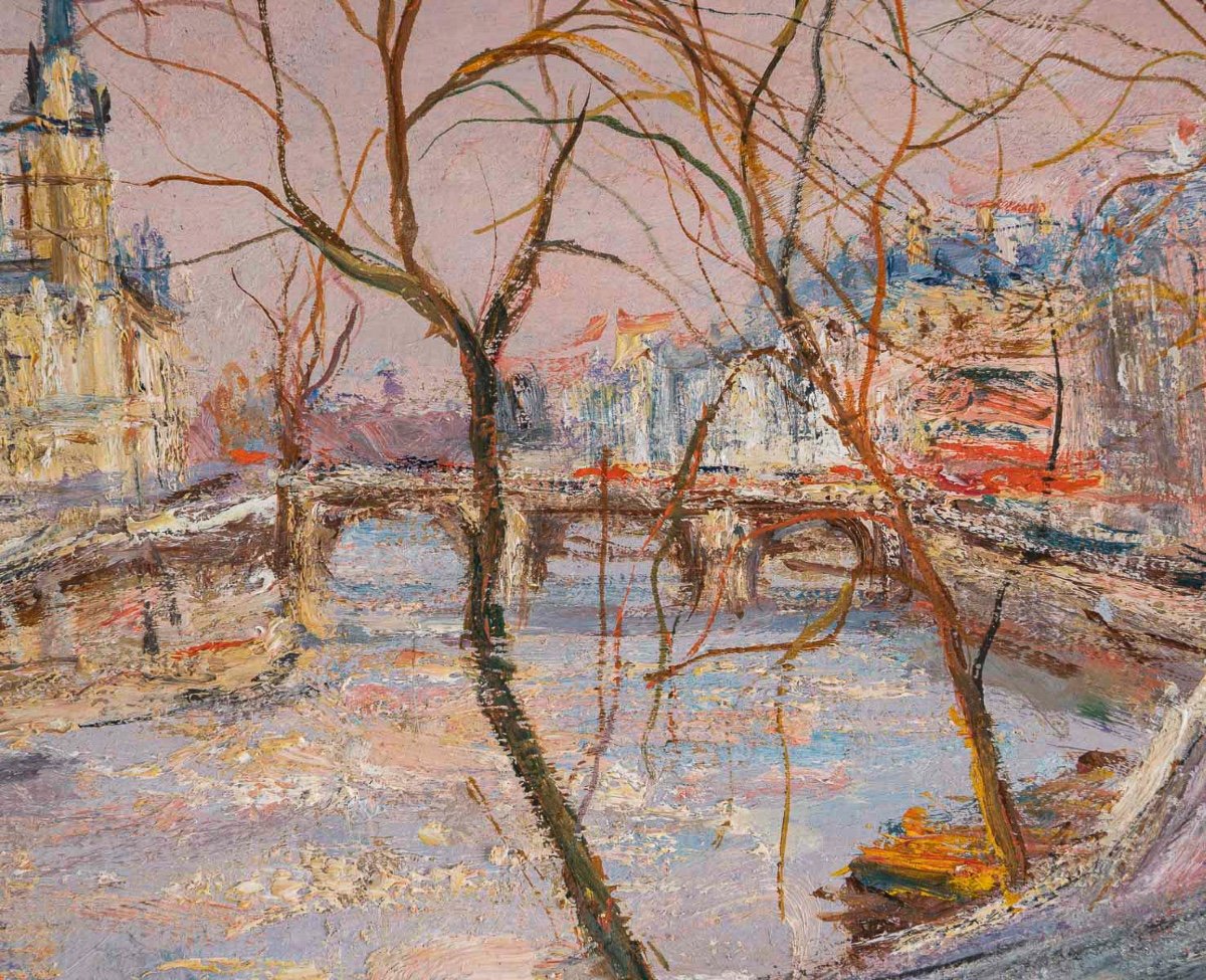 Serge Belloni (1925-2005), Vue Des Quais De Seine, Huile Sur Bois, Vers 1960-photo-3