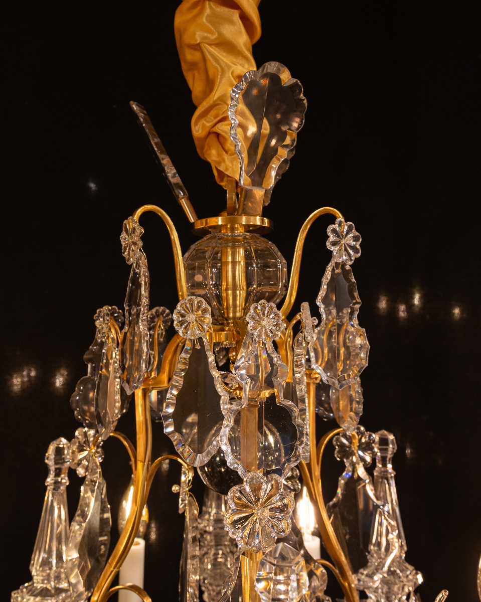 Signed By Baccarat Style Louis XV Style Gilded Bronze And Crystal Chandelier, Circa 1890-photo-2