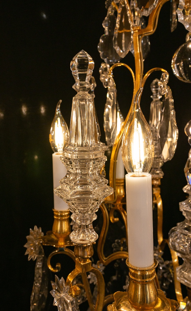 Signed By Baccarat Style Louis XV Style Gilded Bronze And Crystal Chandelier, Circa 1890-photo-4