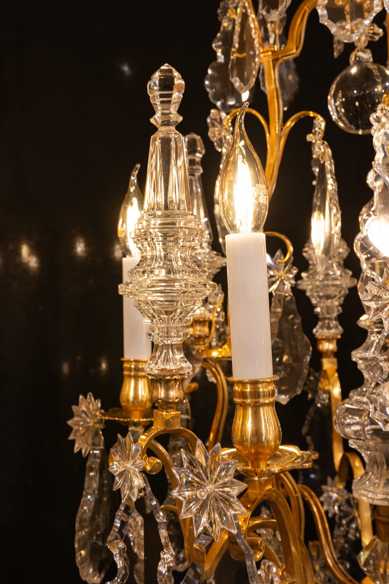 Signed By Baccarat Style Louis XV Style Gilded Bronze And Crystal Chandelier, Circa 1890-photo-1