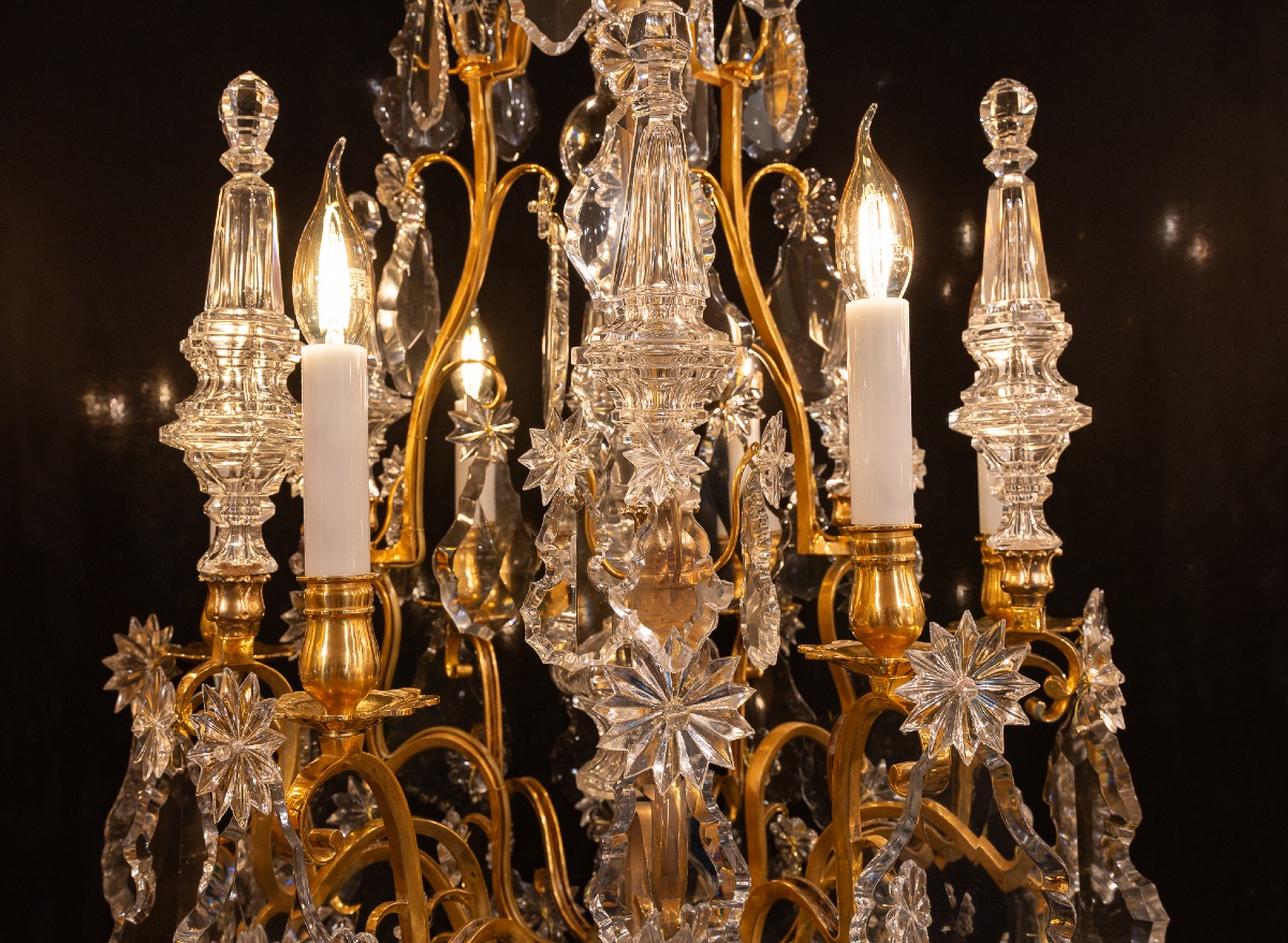 Signed By Baccarat Style Louis XV Style Gilded Bronze And Crystal Chandelier, Circa 1890-photo-2