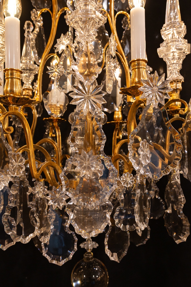 Signed By Baccarat Style Louis XV Style Gilded Bronze And Crystal Chandelier, Circa 1890-photo-5