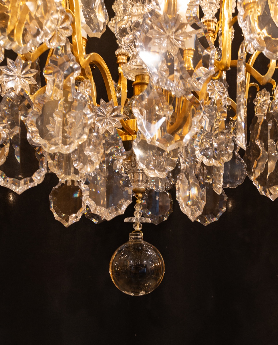 Signed By Baccarat Style Louis XV Style Gilded Bronze And Crystal Chandelier, Circa 1890-photo-7