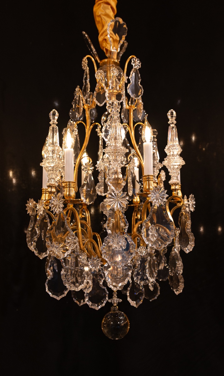 Signed By Baccarat Style Louis XV Style Gilded Bronze And Crystal Chandelier, Circa 1890