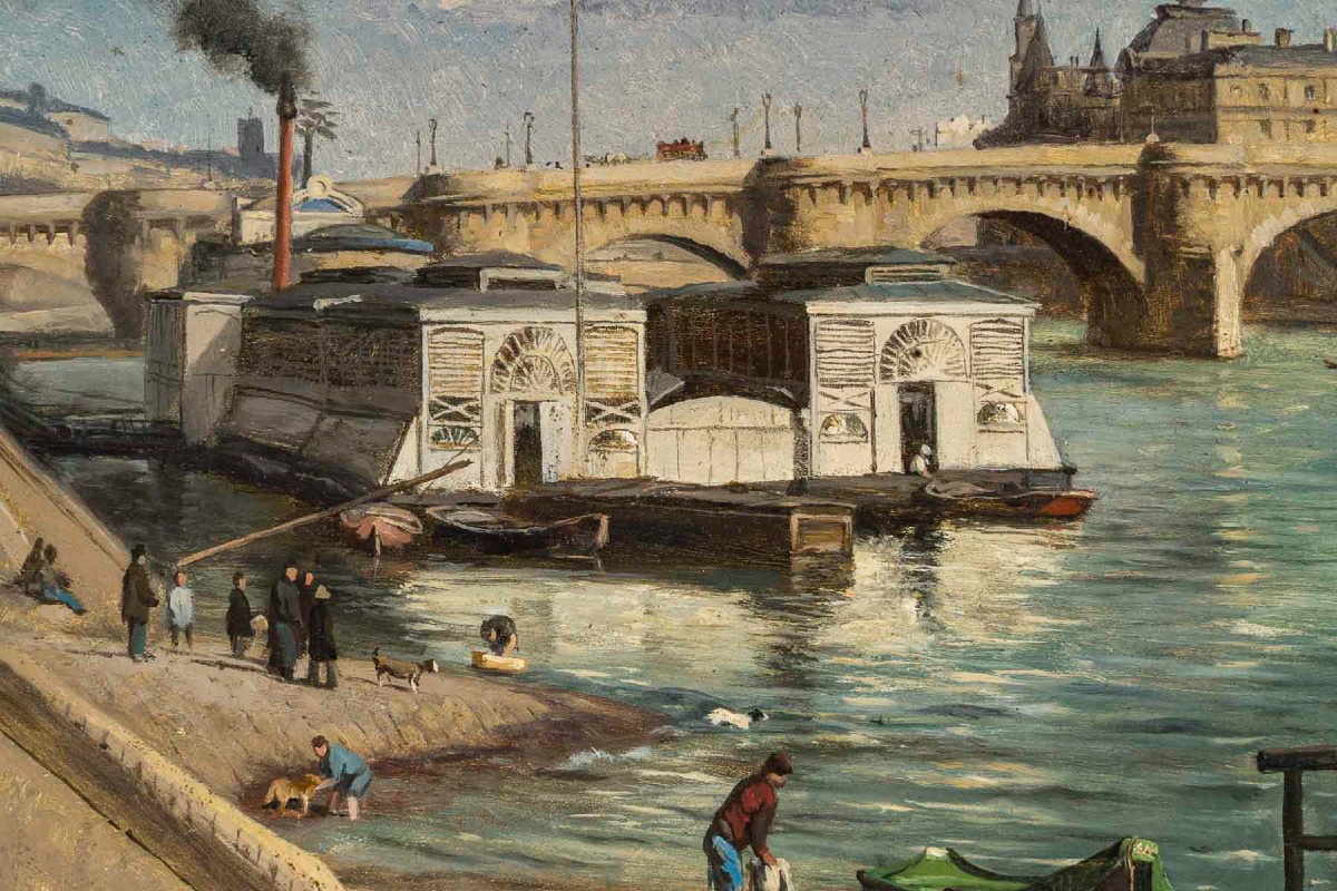 Romain Etienne Gabriel Prieur (1806-1873) View Of The Pont-neuf Paris Oil On Panel Circa 1850-photo-2