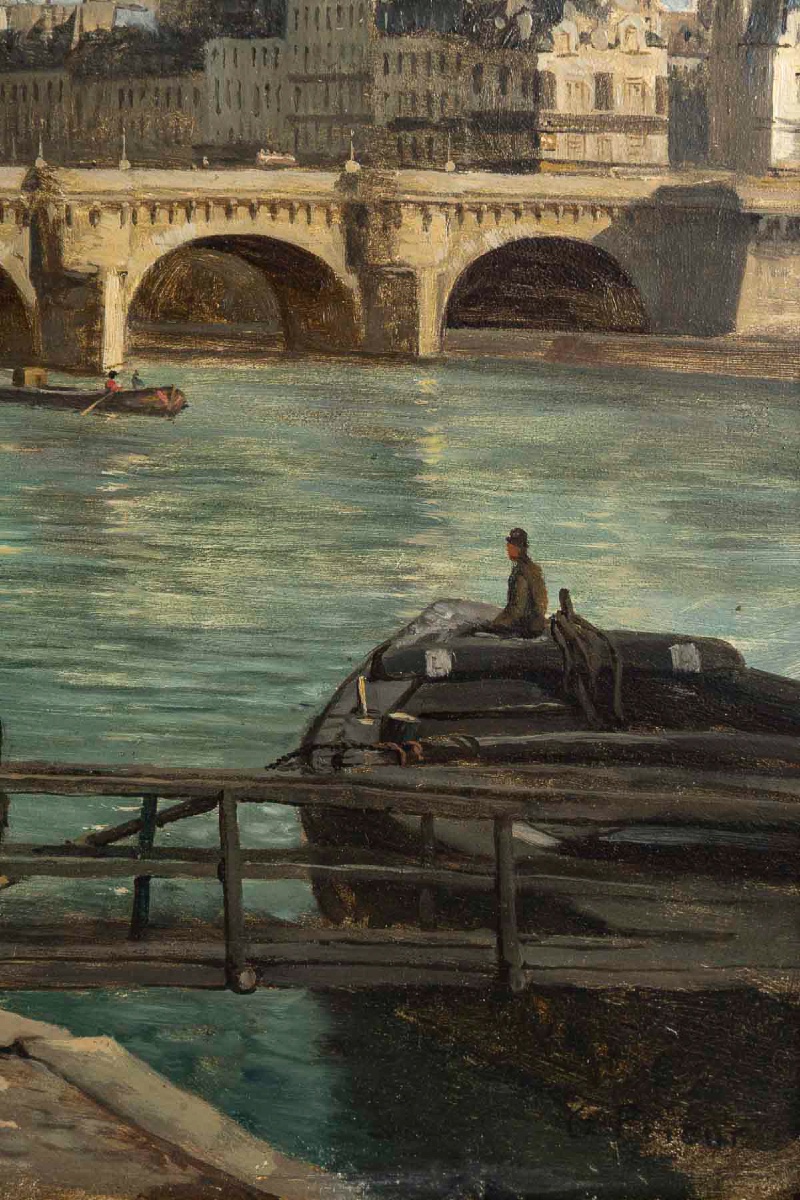 Romain Etienne Gabriel Prieur (1806-1873)  Vue Du Pont-neuf Paris Huile Sur Panneau Vers 1850-photo-4