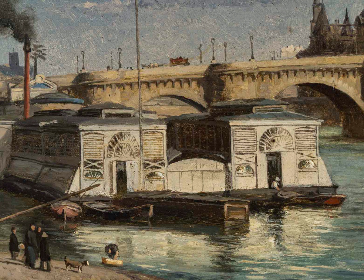 Romain Etienne Gabriel Prieur (1806-1873) View Of The Pont-neuf Paris Oil On Panel Circa 1850-photo-2