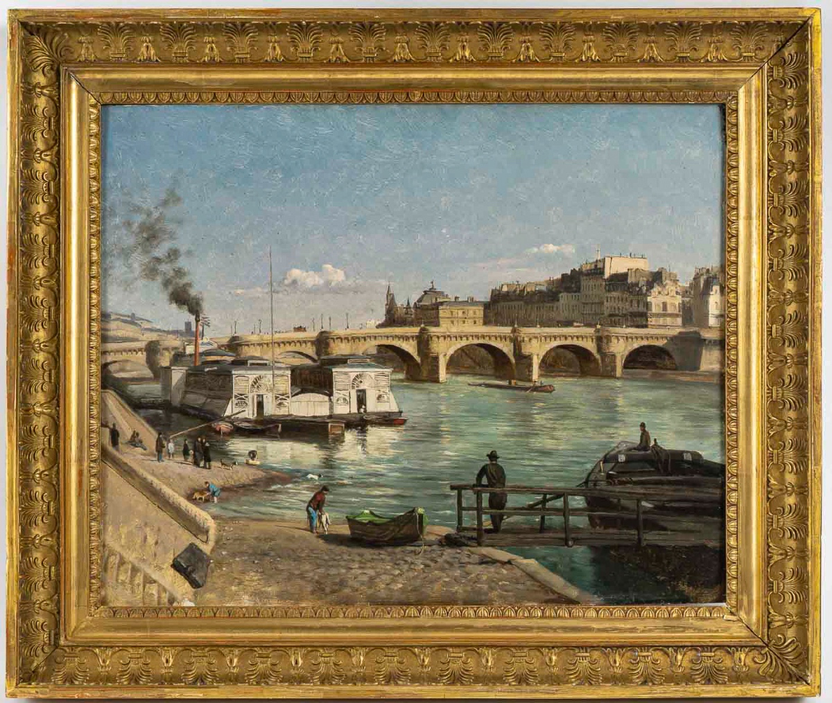 Romain Etienne Gabriel Prieur (1806-1873) View Of The Pont-neuf Paris Oil On Panel Circa 1850-photo-7