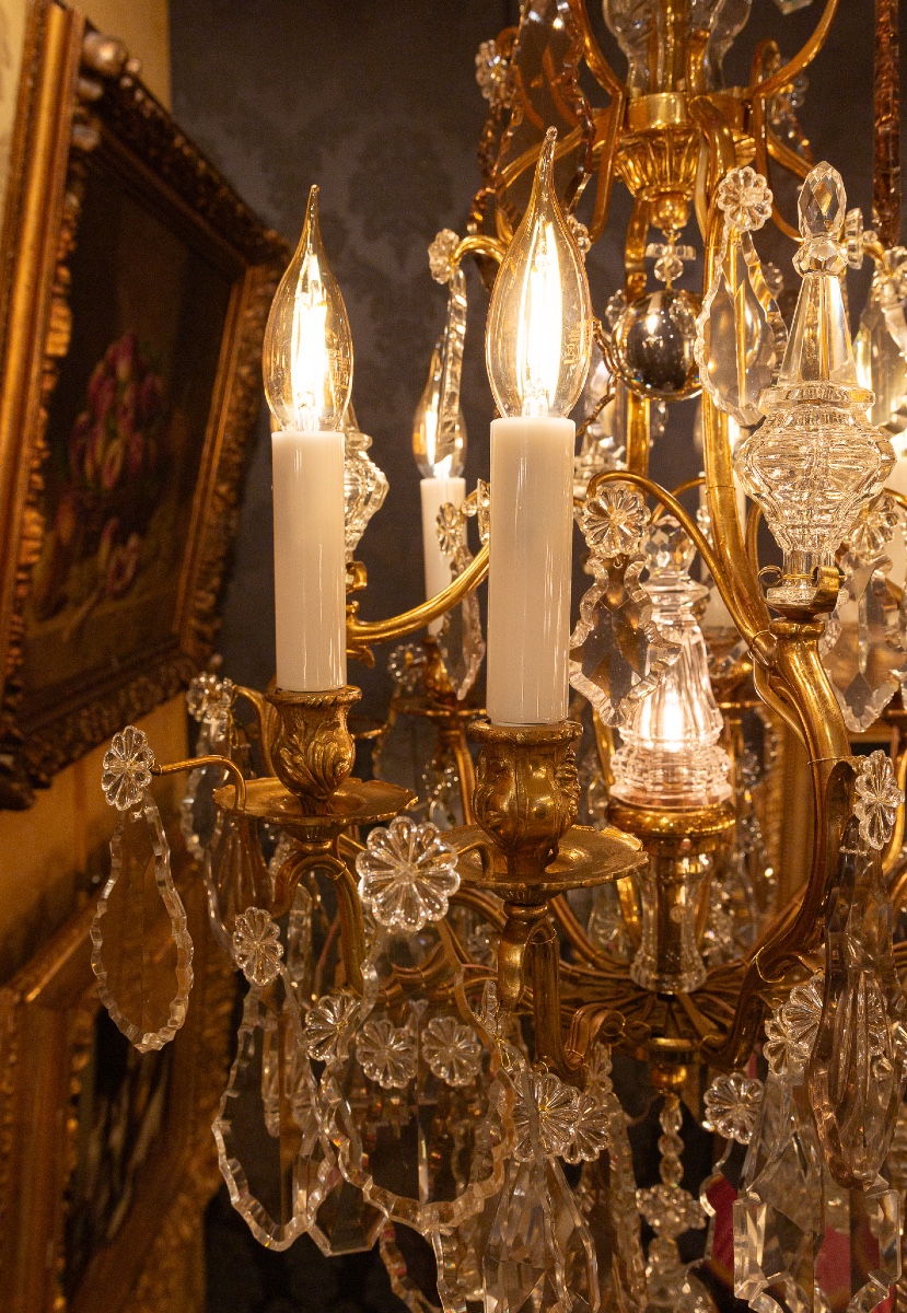 Signed By Baccarat Small Louis XV Style Chandelier In Gilt Bronze And Cut Crystal, Circa 1890-photo-3