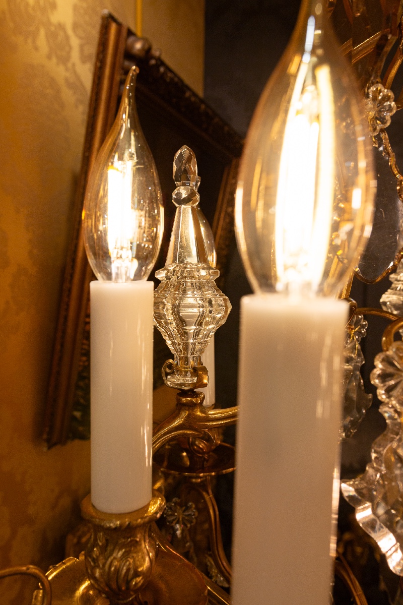 Signed By Baccarat Small Louis XV Style Chandelier In Gilt Bronze And Cut Crystal, Circa 1890-photo-4