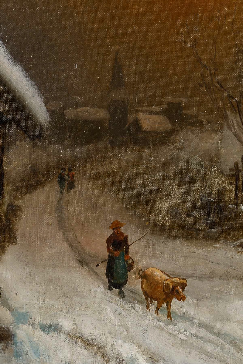 Théodore Levigne (1848-1912) Village Sous La Neige Huile Sur Toile Fin Du XIXème Siècle-photo-3