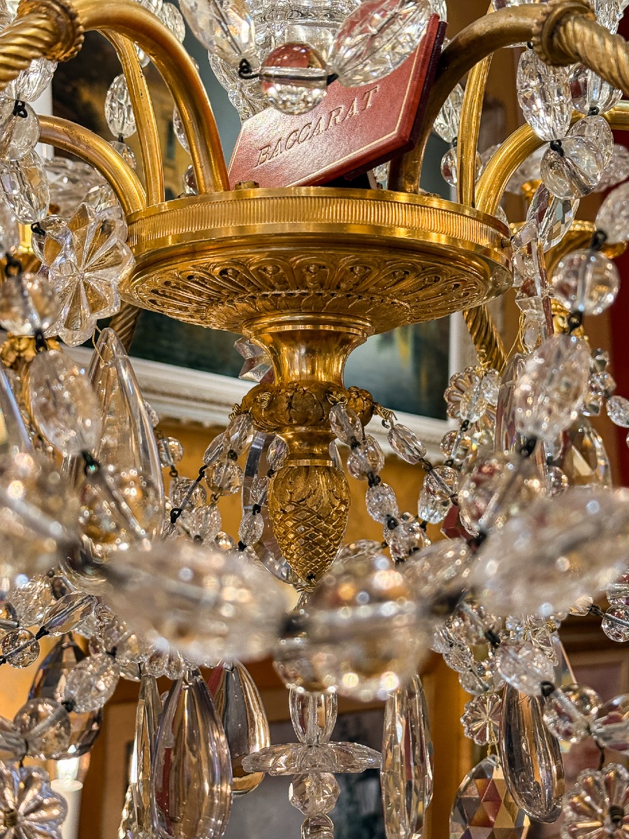 Lustre Marie-antoinette De Style Louis XVI En Bronze Doré à Décor De Cristal Signé Baccarat-photo-5