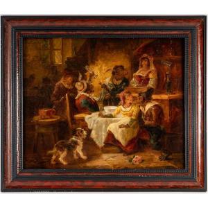 Zacharie Noterman (1820-1890) The Monkey Tavern Oil On Panel Circa 1860