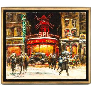 Armand Lourenco (1925-2004) - The Moulin Rouge Under The Snow Oil On Canvas Circa 1950-1960