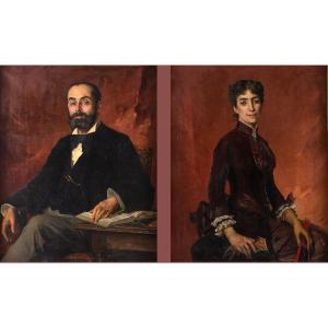 Edmond Louis Dupain Portraits Of Monsieur And Madame Théodore Bellemer Oil On Canvas Circa 1884