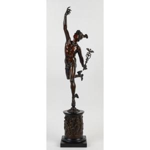 Flying Mercury After Giambologna - 19th Century Bronze With Brown Patina