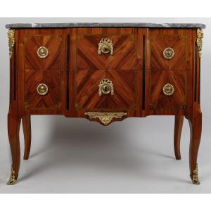 Jean-chrysostome Stumpff (1731-1806) Sauteuse Commode With Marquetry Decor Transition Period