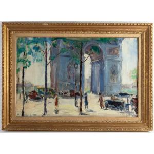 Pierre Sicard (1900-1981) l'Arc De Triomphe Oil On Canvas Signed And Dated 1925