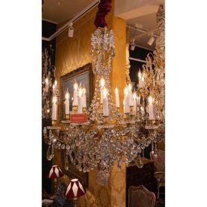 Louis XVI Style Chiseled Gilt Bronze And Cut Crystal Chandelier Signed By Baccarat Circa 1880 