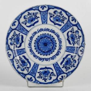 Delft Earthenware Dish In Blue Monochrome With Flowers 18th Century