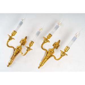 Pair Of Louis XVI Style Chiseled And Gilt Bronze Ram Heads Sconces Circa 1820