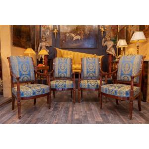 Four Mahogany Armchairs From The Directoire Period Stamped By Georges Jacob Master In 1765