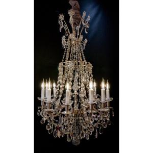 Marie-antoinette Chandelier In Silver-plated Bronze And Cut-crystal Decoration, Circa 1920