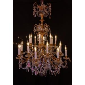 Twenty-four-light Chandelier In Chiseled Gilded Bronze With Baccarat Crystal Decoration 1880