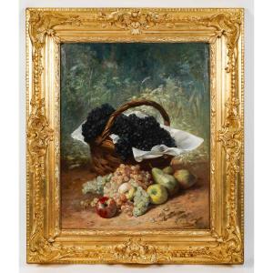 Eugène Henri Cauchois (1850-1911) Country Basket Of Grapes Oil On Canvas Circa 1890