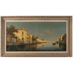 Alphonse Lecoz Un Canal à Venise Et La Santa Maria Della Salute Dans Le Fond Huile Sur Toile