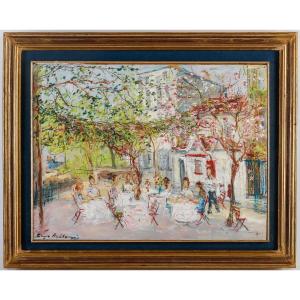 Serge Belloni  (1925-2005) le Peintre De Paris » Montmartre Chez Plumeau  Huile Sur Bois