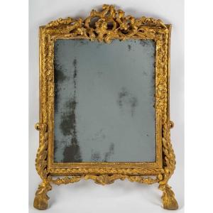 Miroir En Bois Sculpté Et Doré, Travail Italien Du Milieu Du XVIIIème Siècle Vers 1750-1760