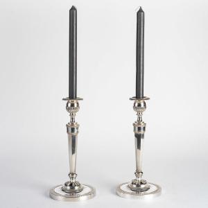 André Antoine Ravrio (1759-1814) Pair Of Octagonal Silvered Bronze Candlesticks Circa 1808-1810