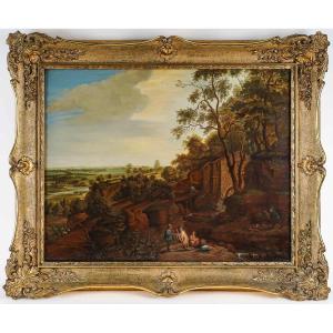 French School Circa 1700 Oil On Wood Lively Scene Of Country Life