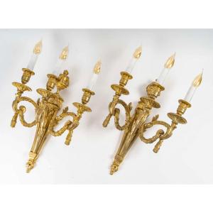 An Large Pair Of Louis XVI Ormolu Sconces With Rams, Circa 1820-1830