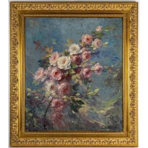 Alexandre François Bonnardel (1867-1942) The Rose Branch Oil On Wood Circa 1900