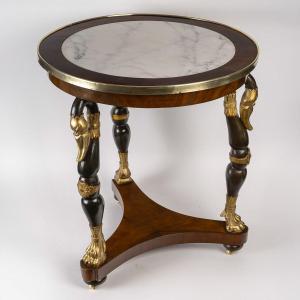 French Restoration Period Artistic Pedestal Table In Mahogany With Swans Circa 1820-1830