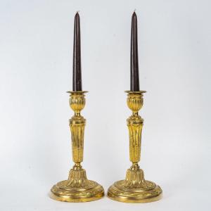 Pair Of Chiseled Gilt Bronze Candlesticks Louis XVI Period Circa 1780