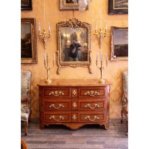 French Louis XIV Period Marquetry Chest Of Drawers With Ducal Crown Decor Circa 1700