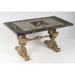 Coffee Table With Marble Inlaid Top Florence 19th Century