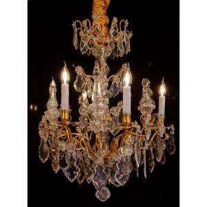 Small French Louis XV Period Chandelier In Gilt Bronze And Cut Crystal Circa 1760-1770