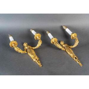 A Pair Of Louis XVI Style Aux Termes De Femmes Sconces In Chiseled And Gilt Bronze Circa 1850